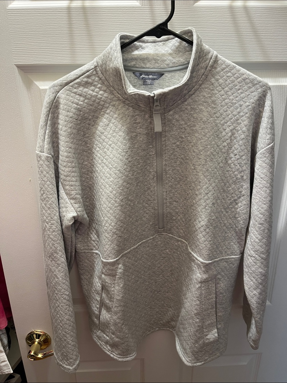 Gray Quilted Quarter-Zip Sweatshirt by Eddie Bauer - Size L - NEW WITH TAGS